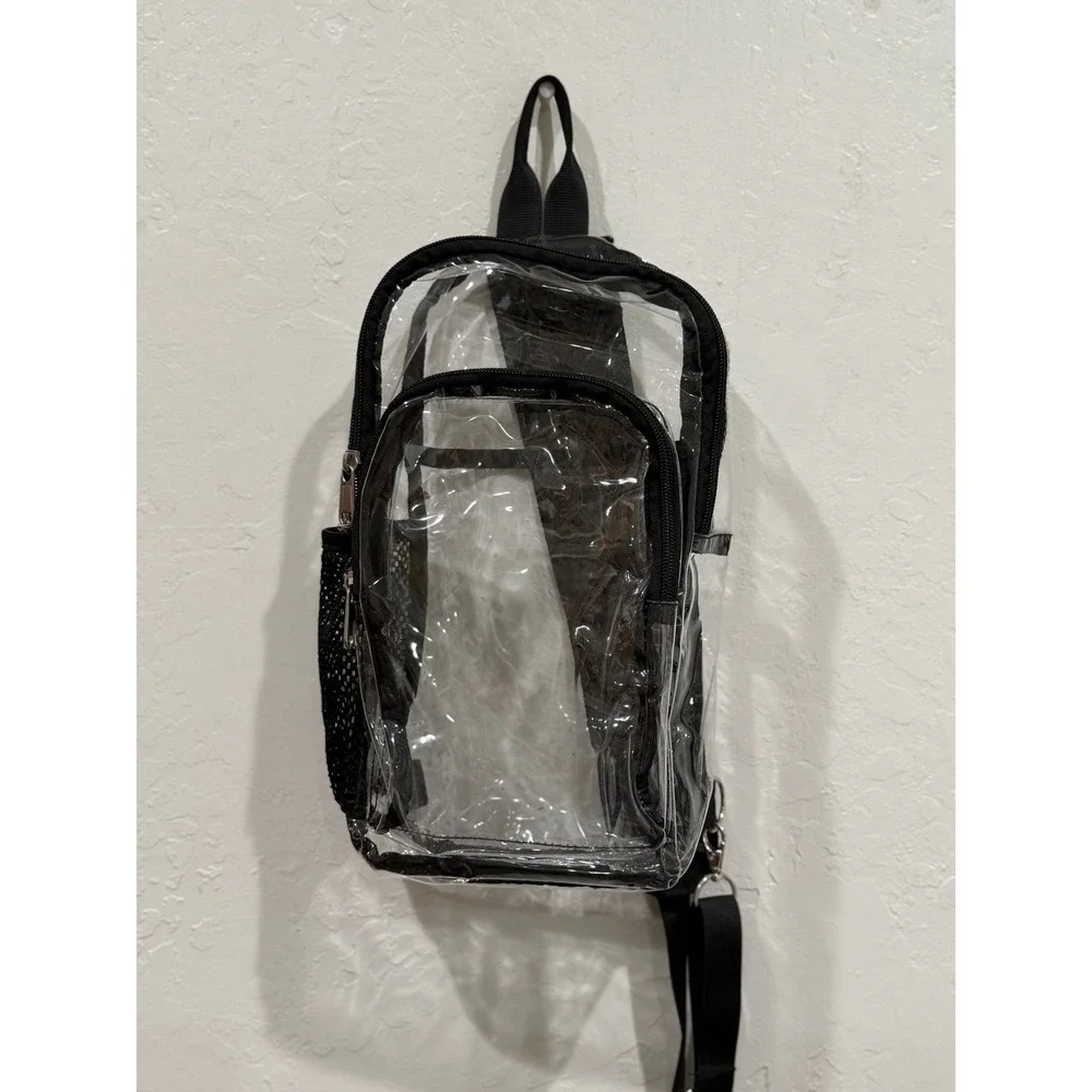 Clear Stadium Approved Sling Bag Crossbody Backpack Transparent PVC Black Trim